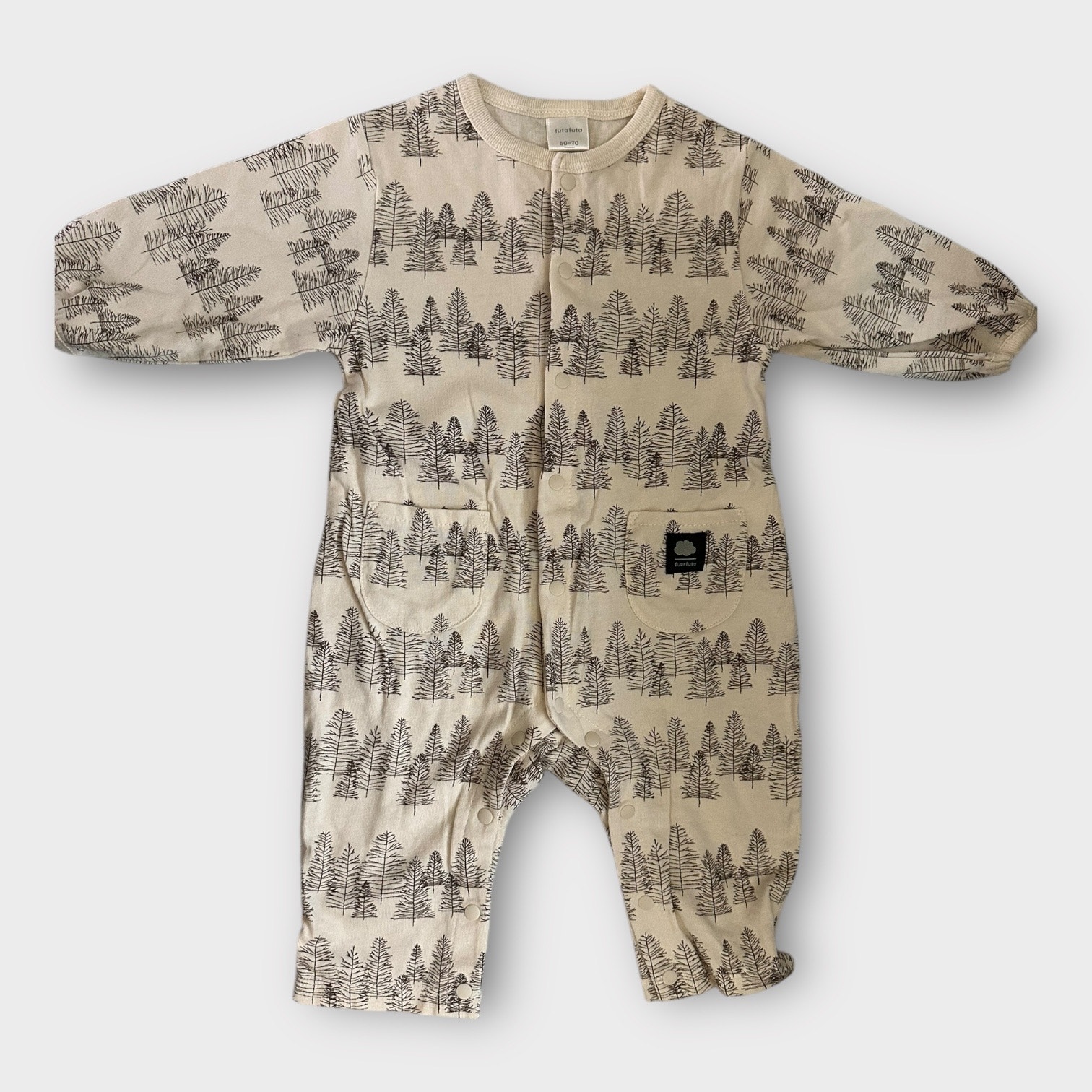Futafuta Baby Boy Girl Size 60-70 One Piece Japanese Trees Woods Snaps Cotton